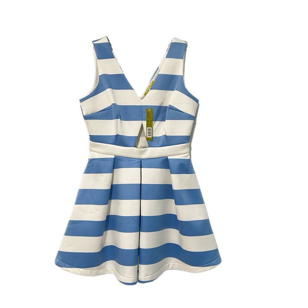 Gianni Bini Mini Dress Women M Blue Striped Fit Flare Party Nautical Resort NWT